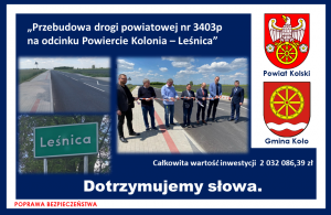 Zdjęcie: Przebudowa drogi powiatowej nr 3403P na odcinku Powiercie Kolonia – Leśnica zakończona